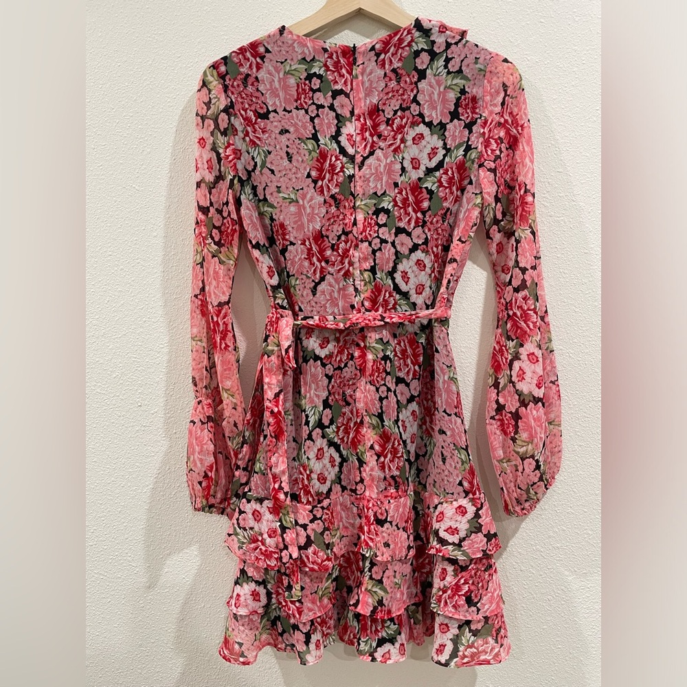 NWT Bardot Triple Frill Floral Mini Dress Pink Gardenia Size XS Spring Wedding - Picture 9 of 10